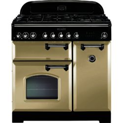 Rangemaster Classic Deluxe 90cm Dual Fuel 80960 Range Cooker in Cream with Brass Trim and FSD Hob